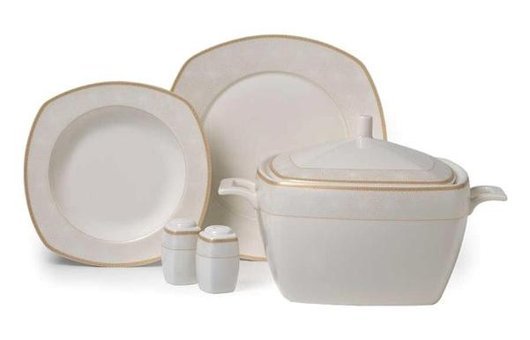 Korkmaz Pearl Star 60 Parça 12 Kişilik Bone China Porselen Kare Yemek Takımı