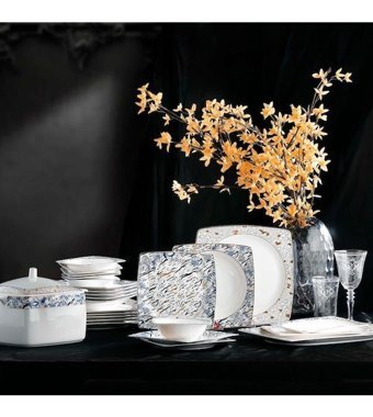 Schafer Alt60 Shf 60 Parça 12 Kişilik Bone China Porselen Kare Yemek Takımı