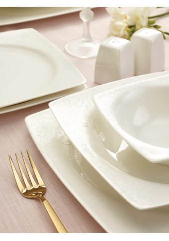 Emsan Fine Bone Meyra 61 Parça 12 Kişilik Bone China Porselen Kare Yemek Takımı