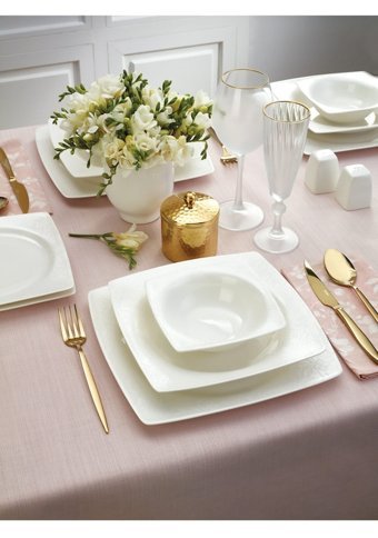 Emsan Fine Bone Meyra 61 Parça 12 Kişilik Bone China Porselen Kare Yemek Takımı