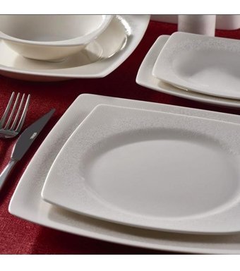 Güral Porselen 54981 62 Parça 12 Kişilik Bone China Porselen Kare Yemek Takımı