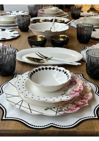 Rossev Roses 48 Parça 6 Kişilik Porselen Yuvarlak Yemek Takımı