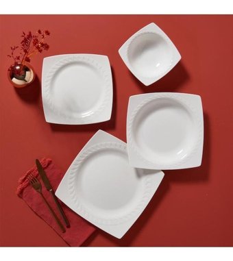 Güral Porselen Majorı 24 Parça 6 Kişilik Bone China Porselen Kare Yemek Takımı