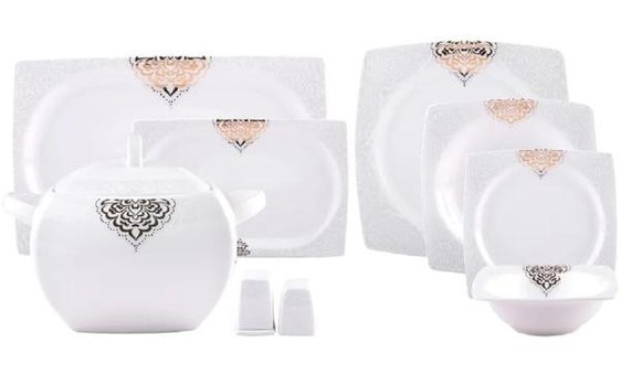 Emsan Fiore 61 Parça 12 Kişilik Bone China Porselen Kare Yemek Takımı