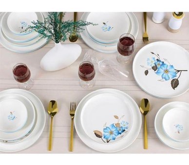Sembol 24 Parça 6 Kişilik Desenli Bone China Porselen Yuvarlak Yemek Takımı