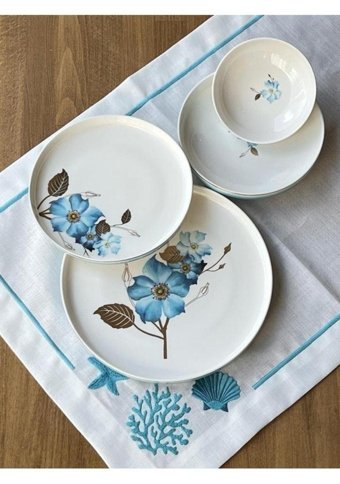 Sembol 24 Parça 6 Kişilik Desenli Bone China Porselen Yuvarlak Yemek Takımı