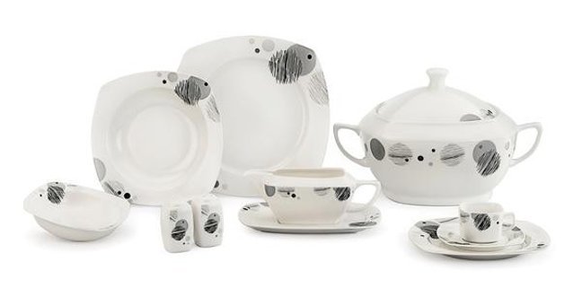 Schafer Shf 6009 85 Parça 12 Kişilik Bone China Porselen Kare Yemek Takımı