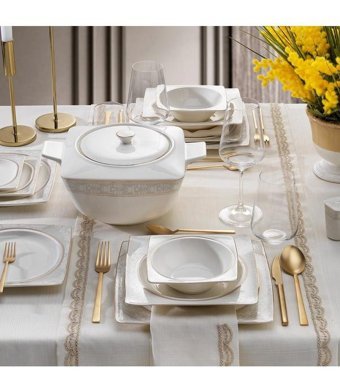 Schafer Glamor Elegant 60 Parça 12 Kişilik Bone China Porselen Kare Yemek Takımı