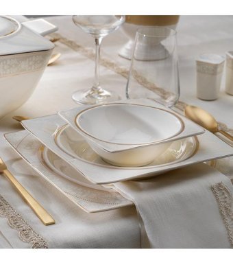 Schafer Glamor Elegant 60 Parça 12 Kişilik Bone China Porselen Kare Yemek Takımı
