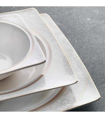 Schafer Glamor Elegant 60 Parça 12 Kişilik Bone China Porselen Kare Yemek Takımı