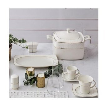 Güral Porselen Carolıne 85 Parça 12 Kişilik Bone China Porselen Kare Yemek Takımı