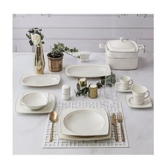 Güral Porselen Carolıne 85 Parça 12 Kişilik Bone China Porselen Kare Yemek Takımı