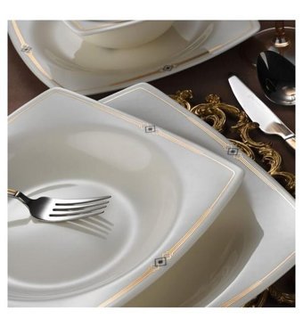 Kütahya Porselen 62 Parça 12 Kişilik Bone China Porselen Yuvarlak Yemek Takımı