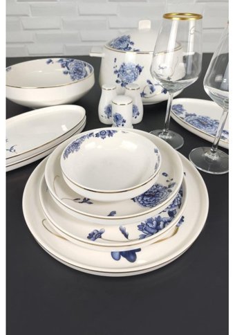 Roy King Blue Blanch 60 Parça 12 Kişilik Bone China Porselen Yuvarlak Yemek Takımı