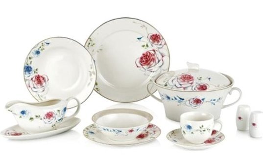 Goldmaster 85 Parça 12 Kişilik Bone China Porselen Yuvarlak Yemek Takımı