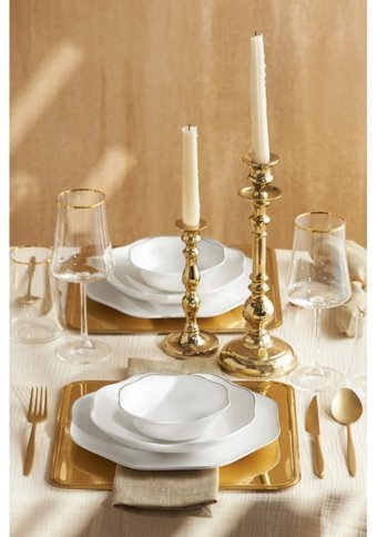 Emsan Lotus Platin 18 Parça 6 Kişilik Bone China Porselen Köşeli Yemek Takımı