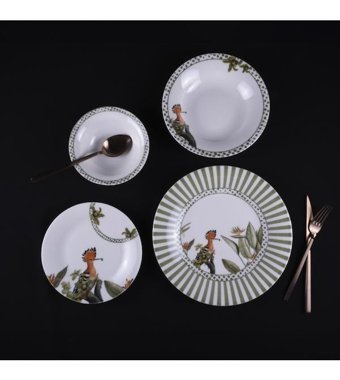 Aryıldız Pavo 24 Parça 6 Kişilik Porselen Yuvarlak Yemek Takımı