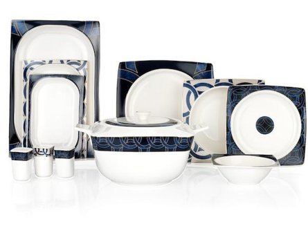 Schafer Glamor Blue 60 Parça 12 Kişilik Porselen Kare Yemek Takımı