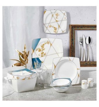 Korkmaz A8454 60 Parça 12 Kişilik Porselen Kare Yemek Takımı