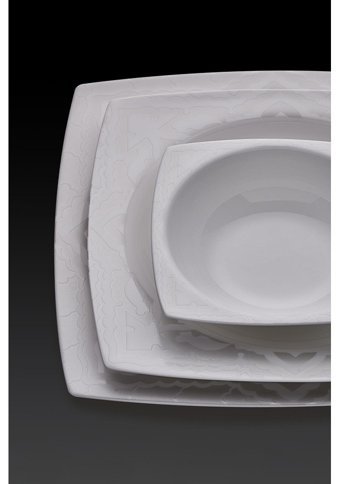 Neva Bitter Aşikar 60 Parça 12 Kişilik Bone China Porselen Kare Yemek Takımı