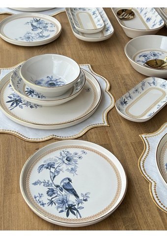 Rossev Grandala 47 Parça 6 Kişilik Stoneware Yuvarlak Yemek Takımı