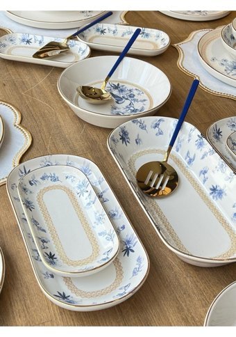Rossev Grandala 47 Parça 6 Kişilik Stoneware Yuvarlak Yemek Takımı