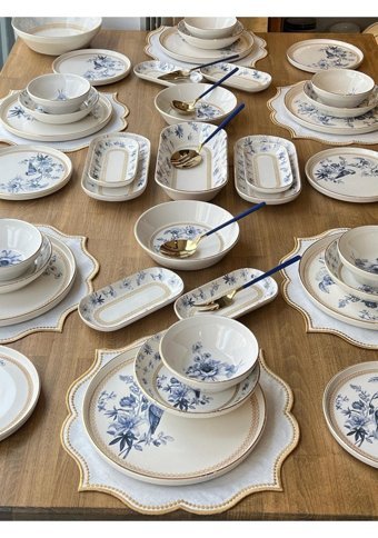 Rossev Grandala 47 Parça 6 Kişilik Stoneware Yuvarlak Yemek Takımı