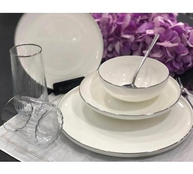 Roy King Silver Thin 55 Parça 12 Kişilik Bone China Porselen Yuvarlak Yemek Takımı