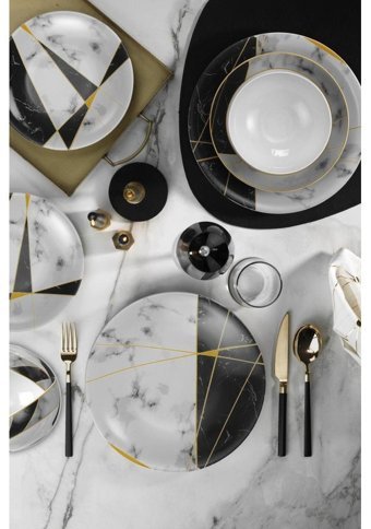Kütahya Porselen Marble 24 Parça 6 Kişilik Porselen Yuvarlak Yemek Takımı