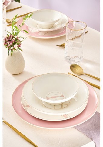 Karaca Blush 24 Parça 6 Kişilik Bone Yuvarlak Yemek Takımı