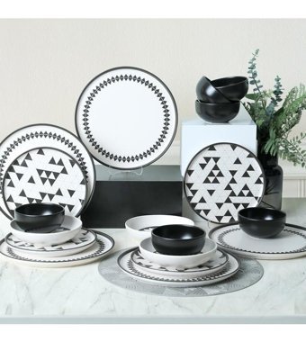 Keramika Pattern Nordic 24 Parça 6 Kişilik Seramik Yuvarlak Yemek Takımı