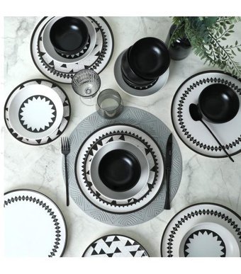 Keramika Pattern Nordic 24 Parça 6 Kişilik Seramik Yuvarlak Yemek Takımı