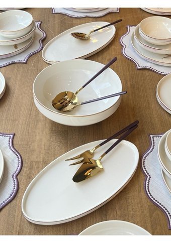 Rossev Violet 38 Parça 6 Kişilik Porselen Yuvarlak Yemek Takımı