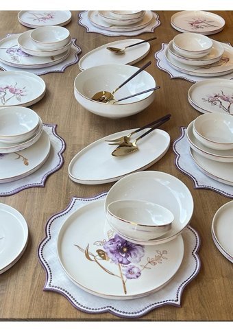 Rossev Violet 38 Parça 6 Kişilik Porselen Yuvarlak Yemek Takımı