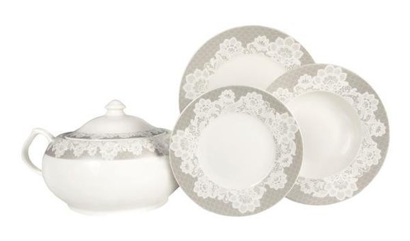 Güral Porselen 5502 61 Parça 12 Kişilik Bone China Porselen Yuvarlak Yemek Takımı