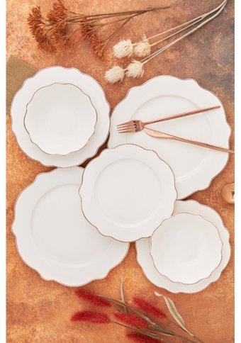 Karaca Almond Rose Line 24 Parça 6 Kişilik Porselen Yuvarlak Yemek Takımı