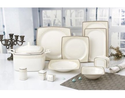 Remetta Rd -816 60 Parça 12 Kişilik Bone China Porselen Kare Yemek Takımı