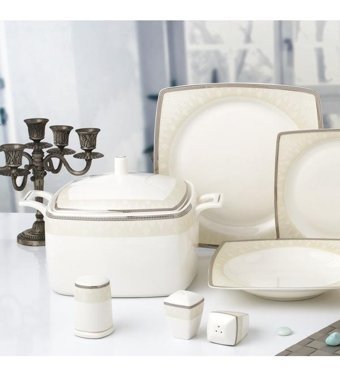 Remetta Rd -816 60 Parça 12 Kişilik Bone China Porselen Kare Yemek Takımı