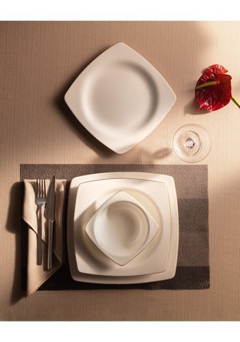 Madame Coco Ethan 24 Parça 6 Kişilik Bone China Porselen Kare Yemek Takımı