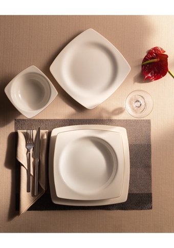 Madame Coco Ethan 24 Parça 6 Kişilik Bone China Porselen Kare Yemek Takımı