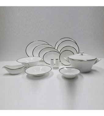 Evaliza Coupe Paisley Platin 60 Parça 12 Kişilik Porselen Yuvarlak Yemek Takımı