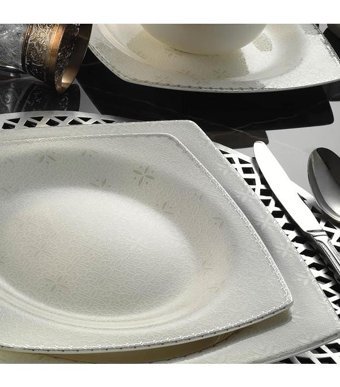 Kütahya Porselen 1136420 62 Parça 12 Kişilik Porselen Kare Yemek Takımı