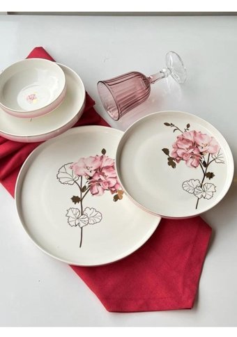 Sembol Hydrangea 24 Parça 6 Kişilik Desenli Bone China Porselen Yuvarlak Yemek Takımı