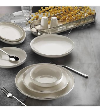 Aryıldız Acoustic Silver 30 Parça 6 Kişilik Porselen Yuvarlak Yemek Takımı