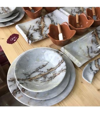 Keramika 18 Parça 6 Kişilik Stoneware Yuvarlak Yemek Takımı