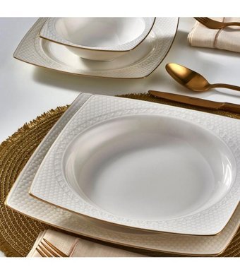 Güral Porselen 8 Parça 2 Kişilik Bone China Porselen Kare Yemek Takımı