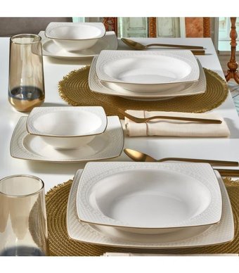 Güral Porselen 8 Parça 2 Kişilik Bone China Porselen Kare Yemek Takımı