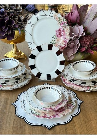 Pink & More Roses 24 Parça 6 Kişilik Porselen Yuvarlak Yemek Takımı