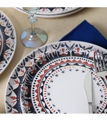 Keramika Ethnic 24 Parça 6 Kişilik Seramik Yuvarlak Yemek Takımı