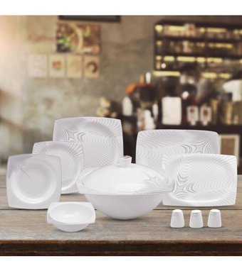 Karaca Fine Bone 60 Parça 12 Kişilik Bone China Porselen Kare Yemek Takımı